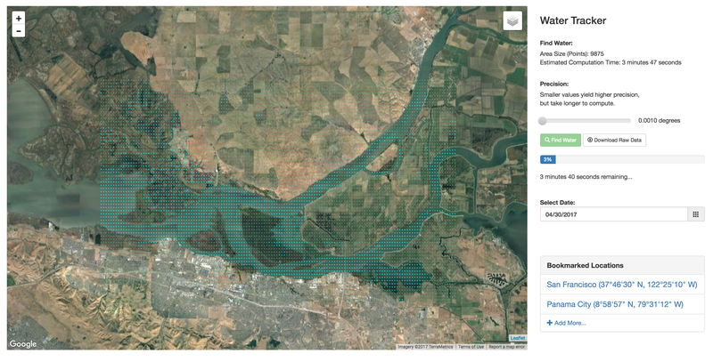 The blue dots show areas which the neural network believes are water, and the green dots are areas which are believed to be land