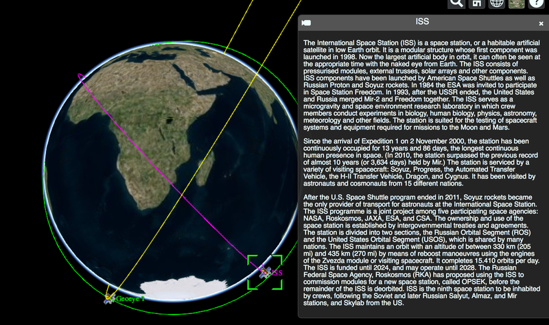 if you clic on a satlite or space station you get info about it