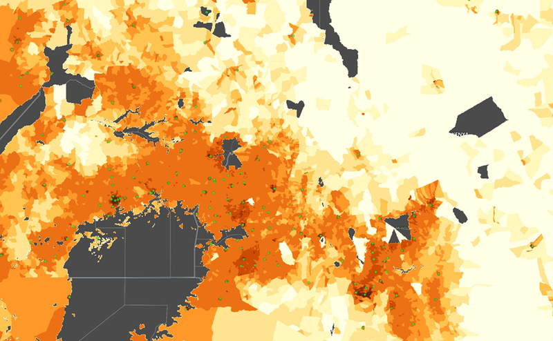 Layer 3: Kenya - Uganda Border Map over laid with Human Settlements Data and Population Density (From NASA - SEDAC Centre and United Nations)